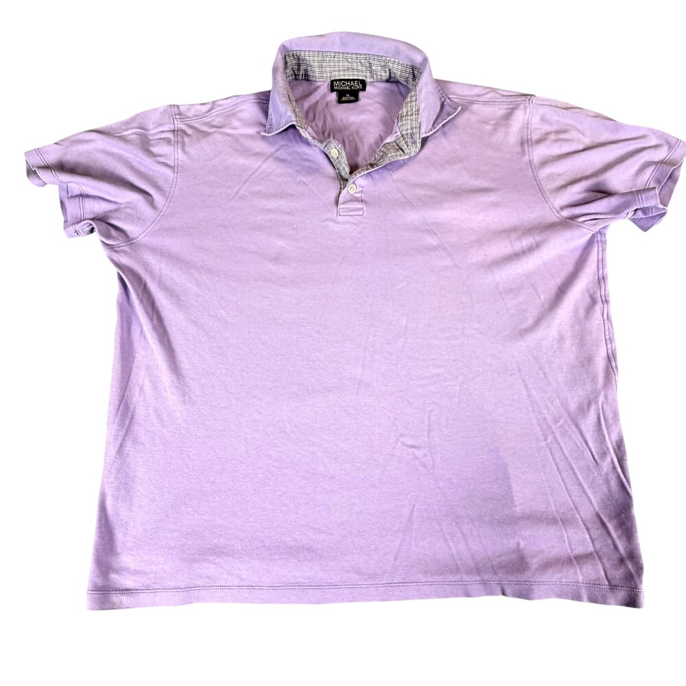 Michael Michael Kors Polo Shirt Mens XL Purple Check Collar Cotton Casual